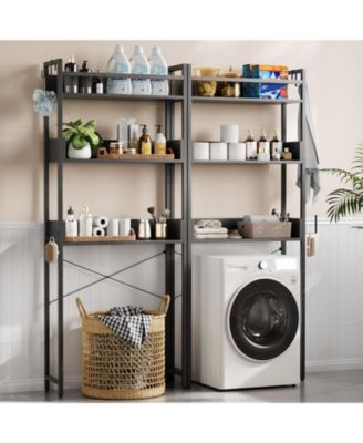 3 Tier Over Toilet Storage Rack with Shelf and Basket, Bathroom Space Saver Organizer with Wood Shelves and Metal Frame for Bath