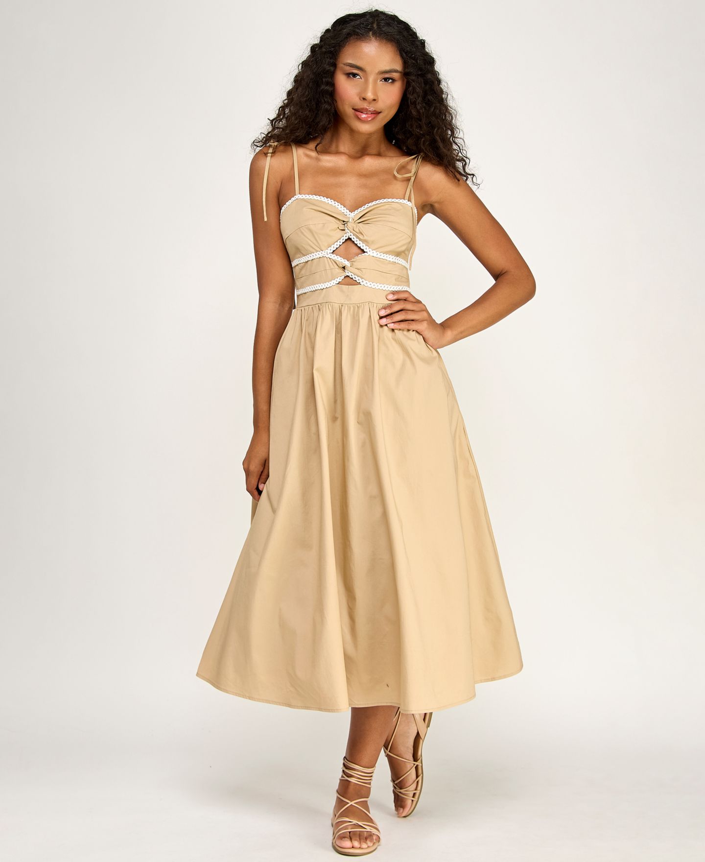 Женское платье SENI & CADE Juniors' Tie Shoulder Twisted Front Midi, цвет: Нейтральный — фото 1