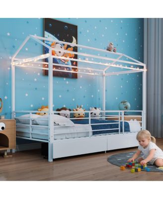 Kids House Floor Bed Frame with Roof