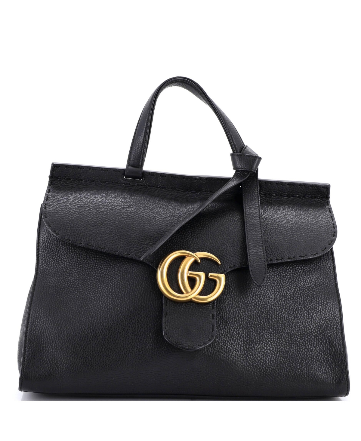 Pre-Owned Gucci Medium Gg Marmont Top Handle Bag Leather - Black