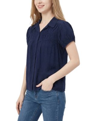 Petite Collared Rouched Yoke Top