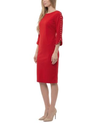 Petite 3/4 Mother of Pearl-Detail Petal-Sleeve Dress