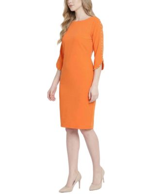 Petite 3/4 Mother of Pearl-Detail Petal-Sleeve Dress