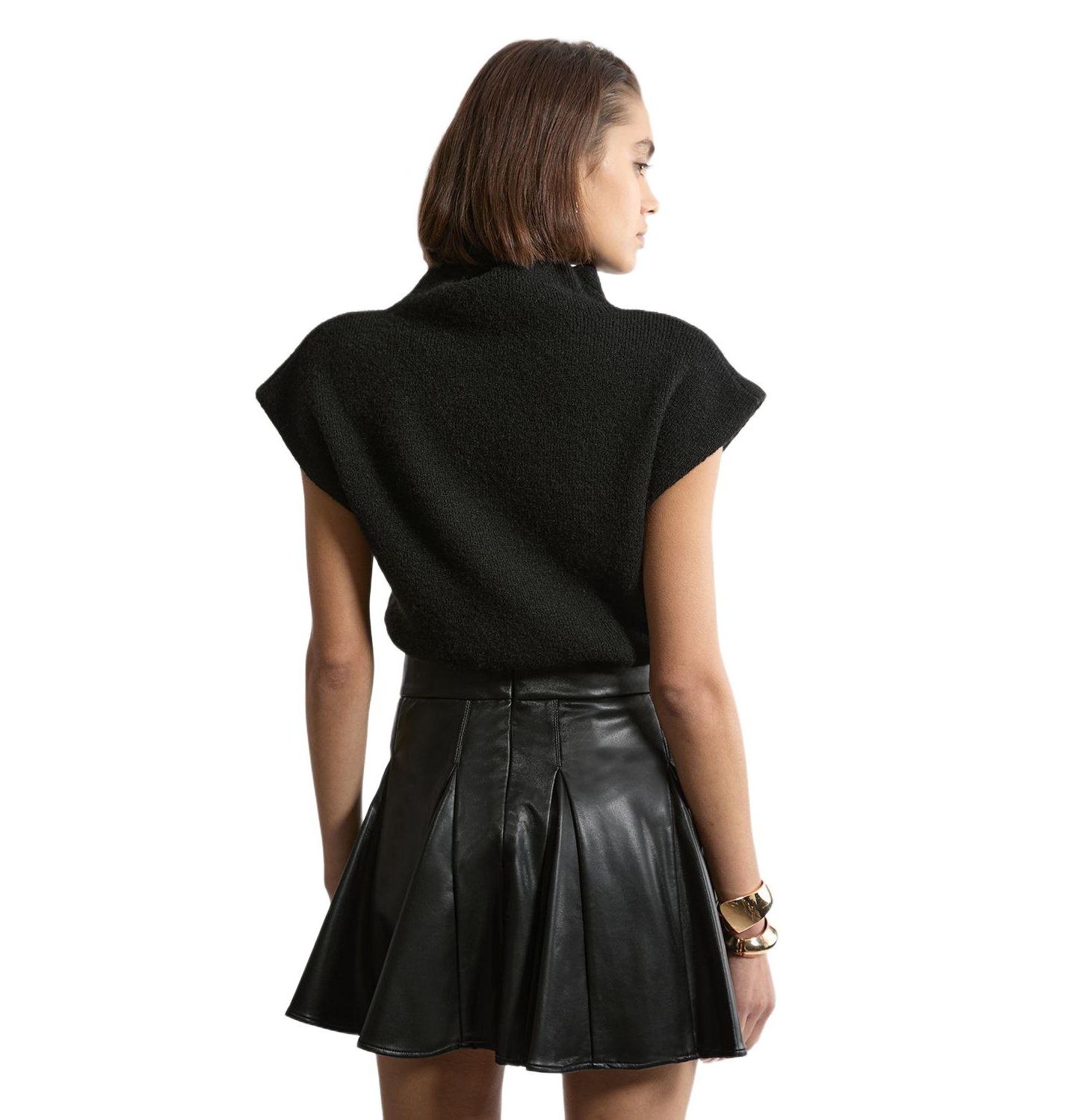 Женская юбка Karen Millen Faux Leather Flippy Mini, цвет: Чёрный — фото 3