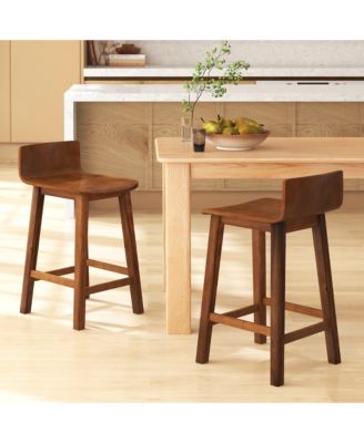 24.5'' Solid Wood Bar Stools Set of 4 Home Counter Kitchen Stools w/ Low Backrest and Footrest