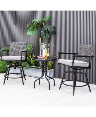 Patio Swivel Bar Stools Set of 2 Outdoor Counter Height Bar Chairs w/ PE Rattan