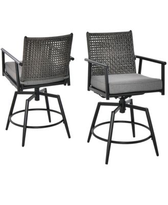 Patio Swivel Bar Stools Set of 4 Outdoor Counter Height Bar Chairs w/ PE Rattan