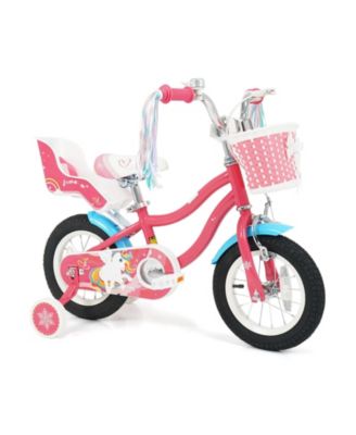 Girls Kids Bike with Doll Seat and Safety Training Wheels