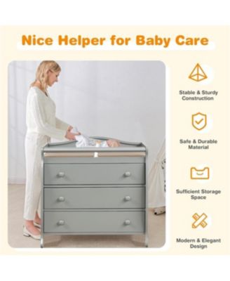 Baby Changing Table with 3 Storage Drawers and Safety Belt