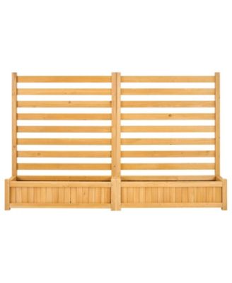 Wooden Privacy Fence with 2 Planters, 36 x 45 in Slatted Panel Outdoor Screen for Garden and Pool