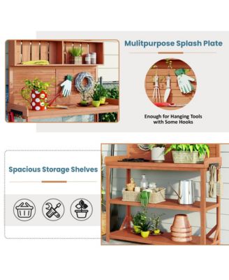 65" Large Wooden Farmhouse Rustic Outdoor Potting Bench Table, Patio Workstation, Garden Potting Bench