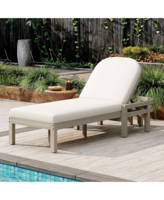 Patio Acacia Wood Reclining Chaise Lounge - Adjustable 5-Gear Backrest and Comfort Cushioned Seat, Outdoor Furniture for Deck and Lawn