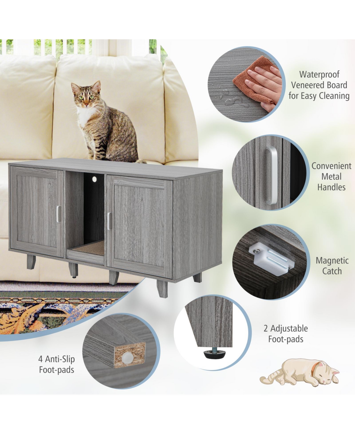 Cozito Cat Litter Box Enclosure 2 Door Winding Entry