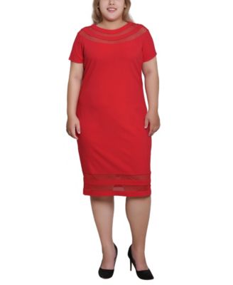 Plus Size Short-Sleeve Dress with Mesh Insets