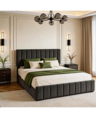 Bed Frame with 4 Storage Drawers, Adjustable Height Headboard, Upholstered Platform Bed Frame