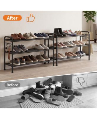 Metal Shoe Rack with Adjustable Flat or Tilt Shelves, Space Saving Shoe Storage Organizer for Entryway, Closet or Bedroom