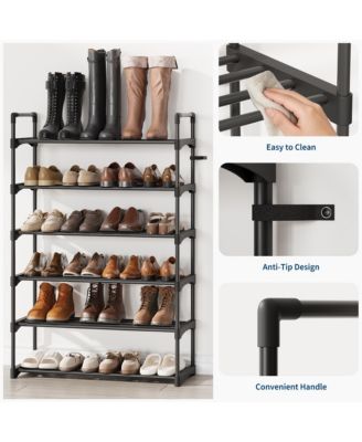 Slim Shoe Rack with Metal Frame and Fabric Shelves, Adjustable Shoe Storage Organizer for Entryway, Bedroom, Closet and Living Room