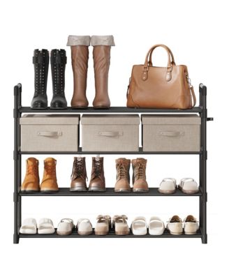 Slim Shoe Rack with Metal Frame and Fabric Shelves, Adjustable Shoe Storage Organizer for Entryway, Bedroom, Closet and Living Room