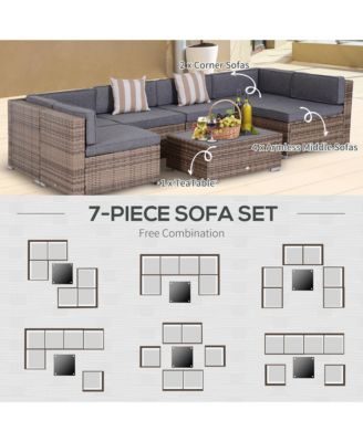 7-Piece Patio Furniture Sets Outdoor Wicker Conversation Sets All Weather PE Rattan Sectional sofa set with Cushions & Slat Plastic Wood Table, Grey