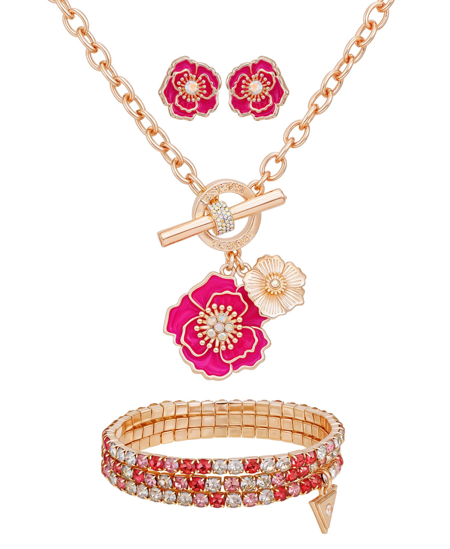 3-Pc. Rose Gold-Tone Necklace, Bracelet and Stud Earrings Set