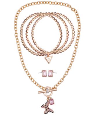 3-Pc. Rose Gold-Tone Necklace, Bracelet and Stud Earrings Set