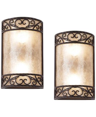 Rustic Wall Light Sconces Set of 2 Walnut Brown Hardwired 12 1/2" High Fixture Mica Bedroom Bathroom