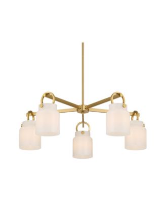 Evora  Brass and Opal Glass 5-Light Chandelier