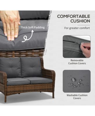 4 Piece PE Wicker Patio Furniture Set, Conversation Set with 2 360° Swivel Rocking Armchairs, 1 Loveseat Sofa, Thick Cushions and Glass Table Top Table, Gray