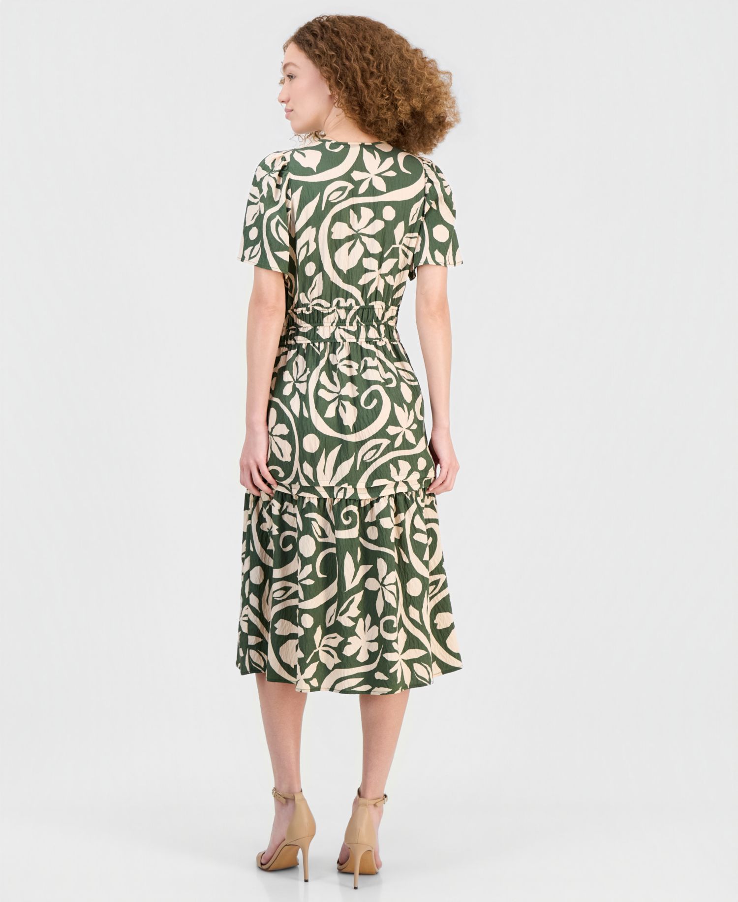 Women's Elastic-Waist Tiered Midi Dress