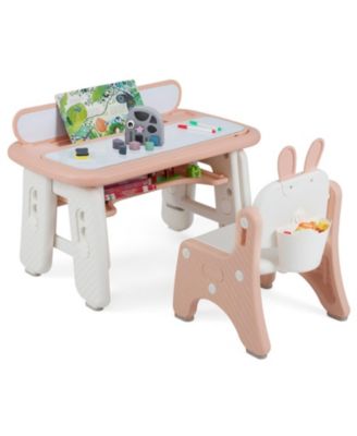 Kids Table and Rabbit Chair Set with Magnetic Drawing Boards