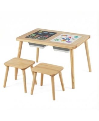 Kids Wooden Activity Table Set with Chalkboard and Foldable Bins
