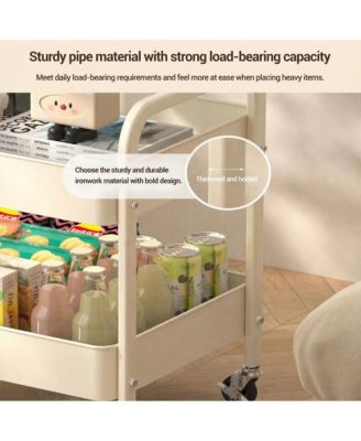 Sturdy 3-Tier Metal Utility Cart with Wooden Tabletop - Lockable Wheels, Multipurpose Storage Shelf