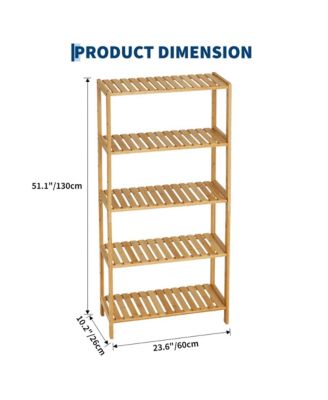 5-Tier Wide Bamboo Shelf Narrow Bathroom Shelf with Slatted Shelves Wood Plant Stand Standing Towel Rack Corner Rack