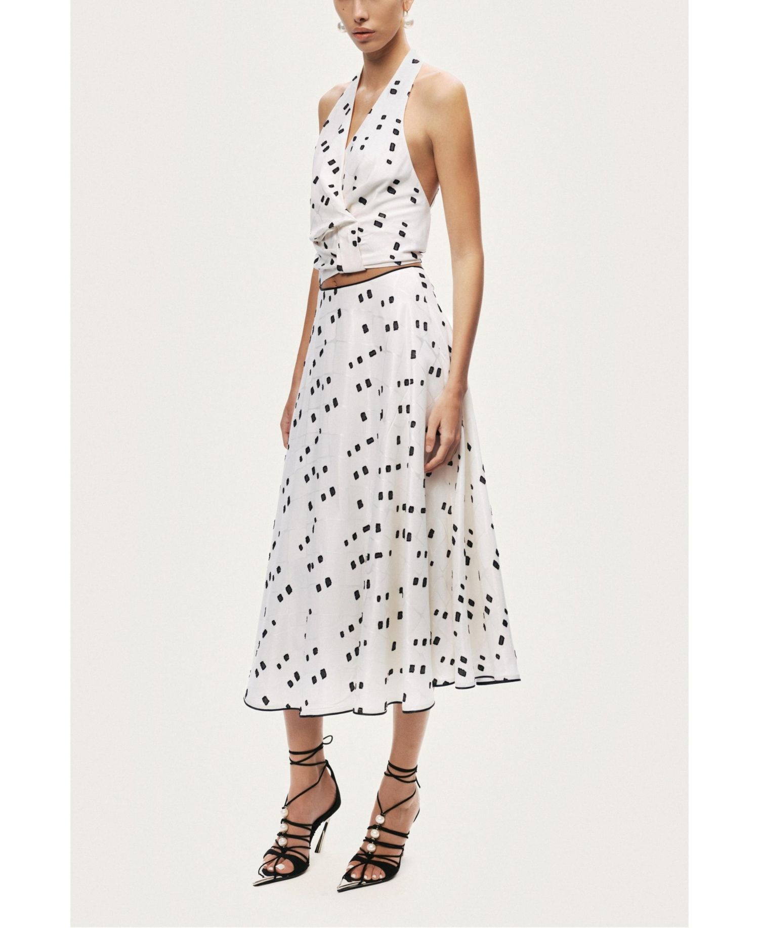 Women's High-Rise Midi Skirt with Print Details