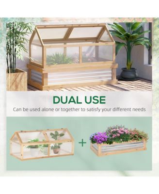 Raised Garden Bed with house Wooden Cold Frame Natural