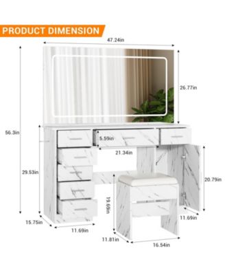 Makeup Vanity with 3-Mode LED Mirror and Charging Outlets, Large Desk with 7 Drawers and Cabinet, Dressing Table and Stool Set for Bedroom