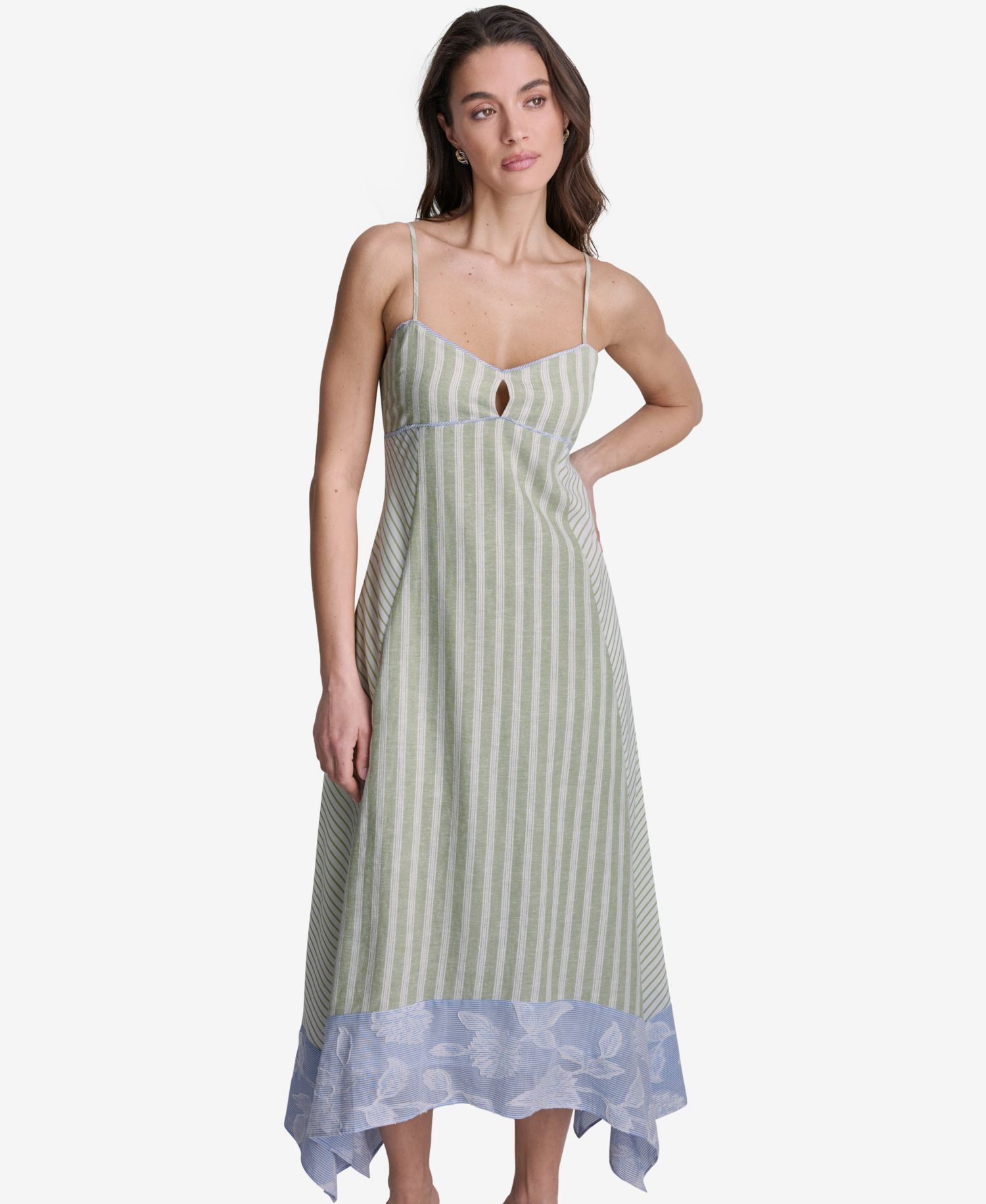 Women's Striped High-Low Midi Dress