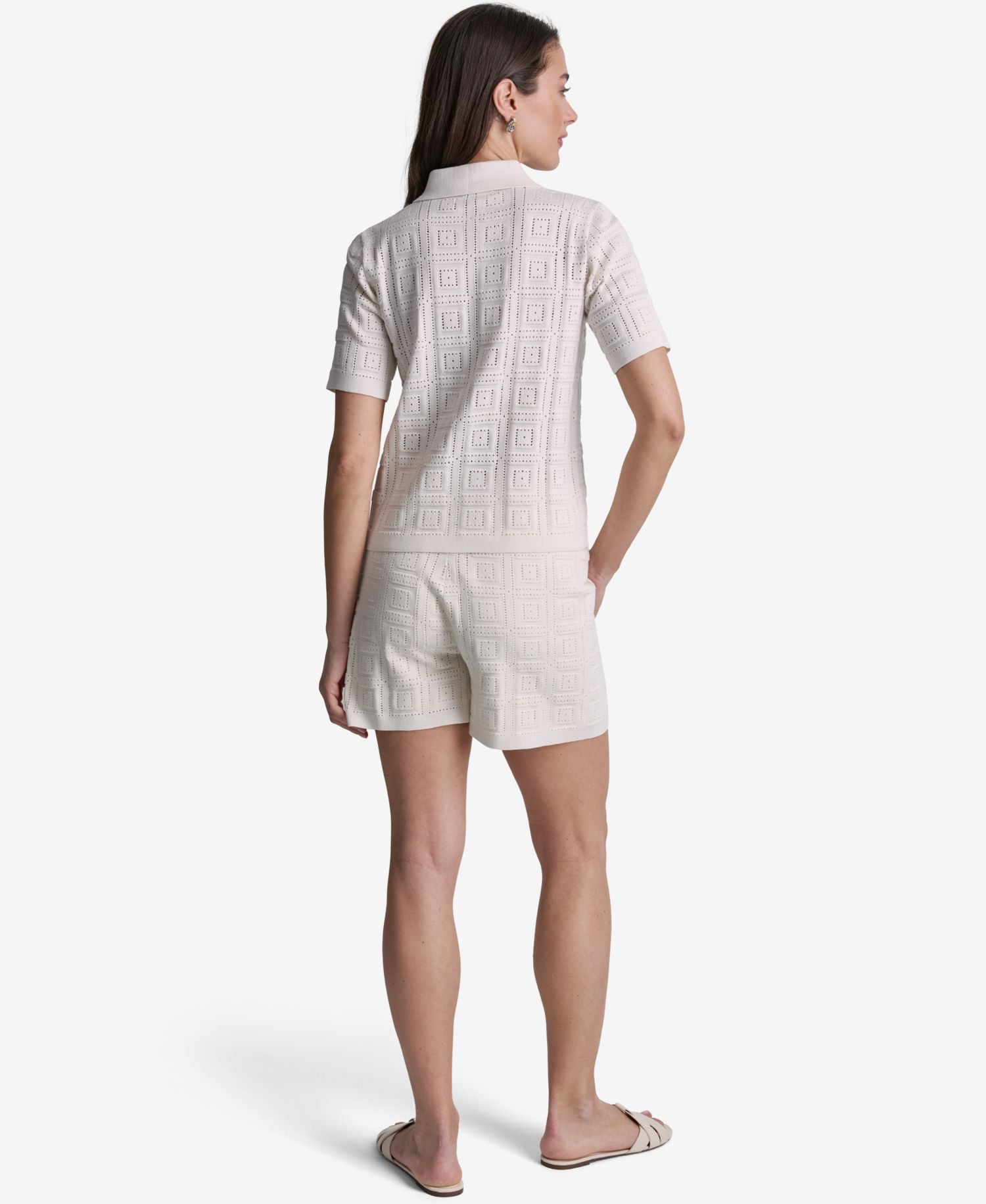 Women's Open-Stitch Polo Short-Sleeve Top
