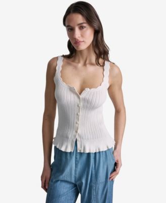 Women's Ribbed Button-Front Scoop Neck Tank Top