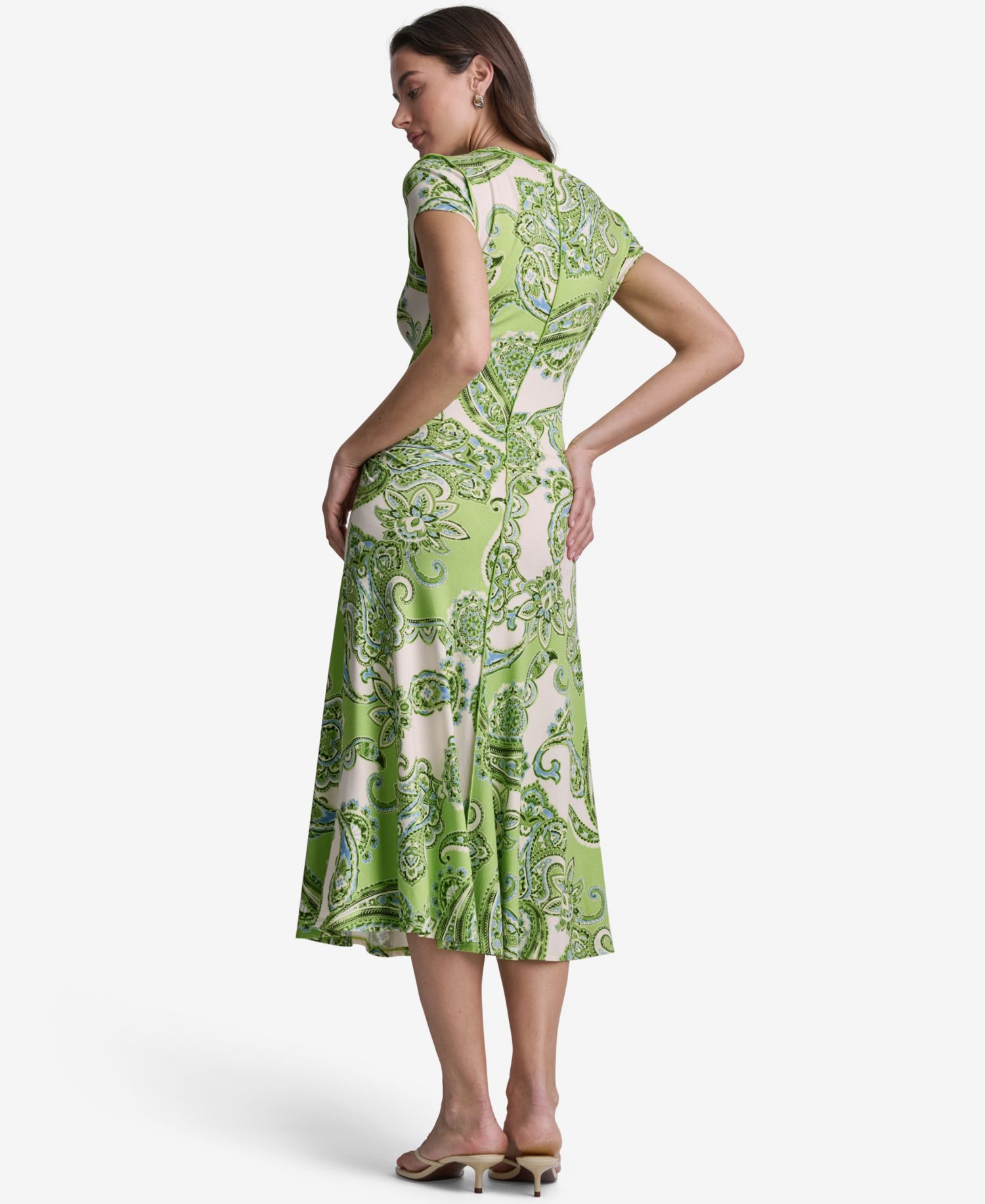 Women's Paisley-Print Cap-Sleeve Crewneck Midi Dress