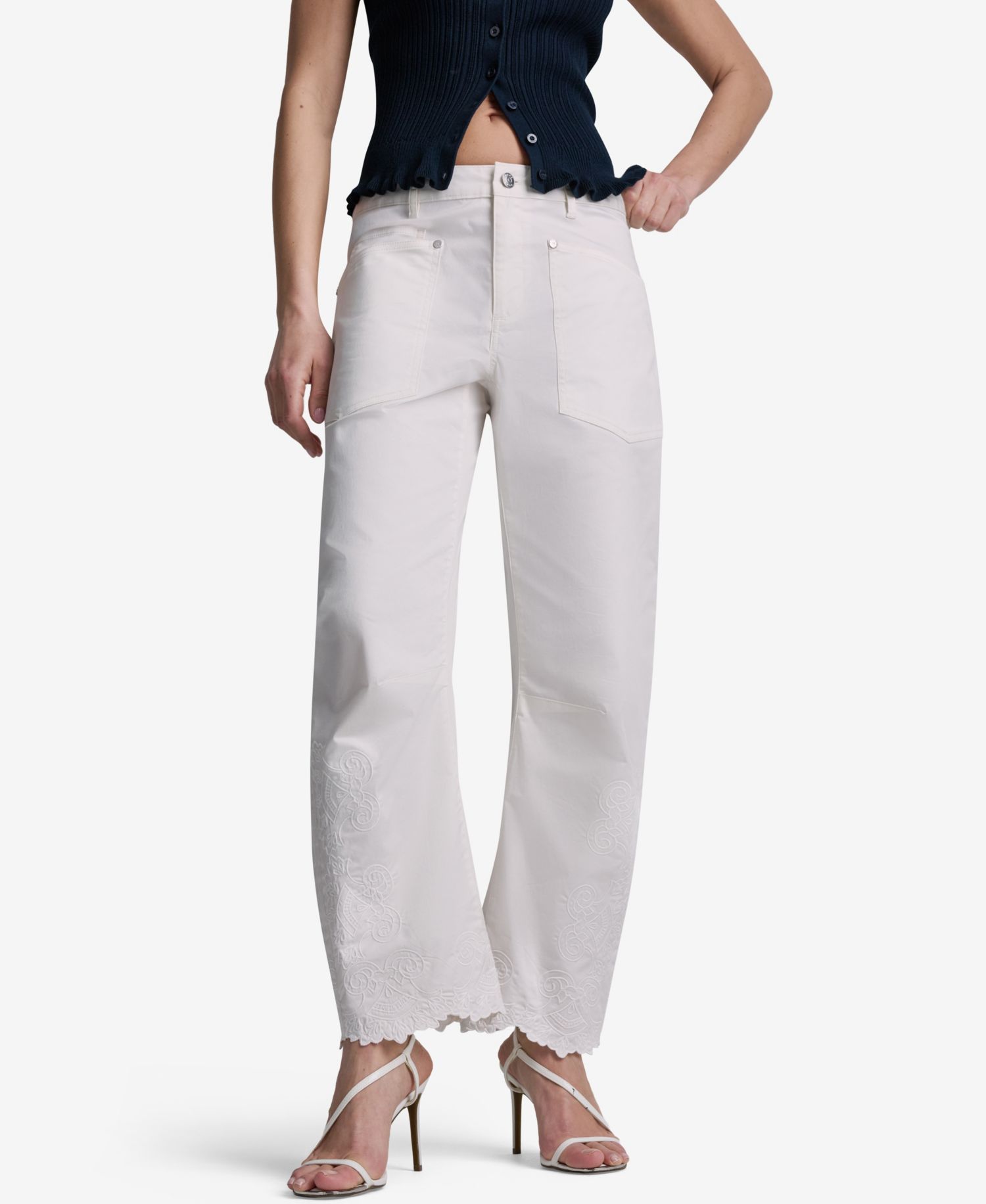 Women's Embroidered Scallop-Hem Wide-Leg Jeans