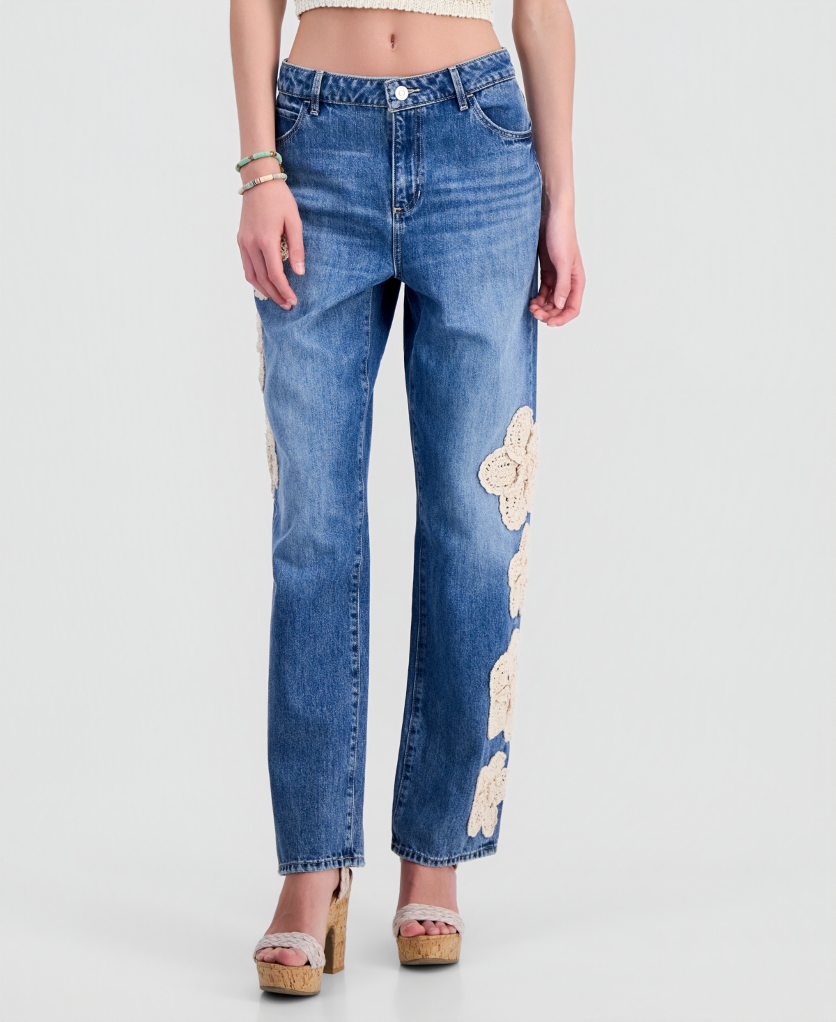 Guess Women's Gaia High Rise Floral Crochet Straight-Leg Jeans