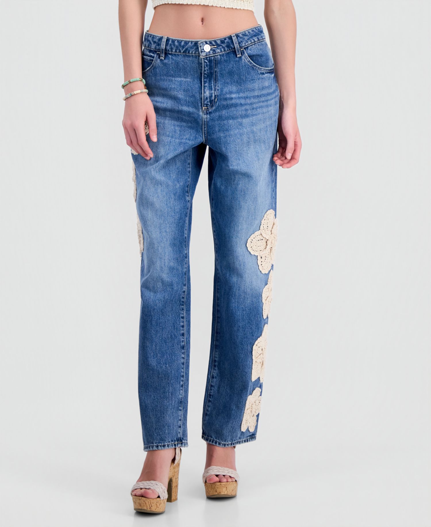 Women's Gaia High Rise Floral Crochet Straight-Leg Jeans