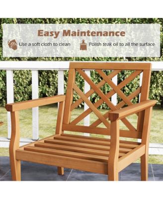 Patio Dinning Chair w/ Cozy Backrest and Armrests Slatted Seat and Solid Legs