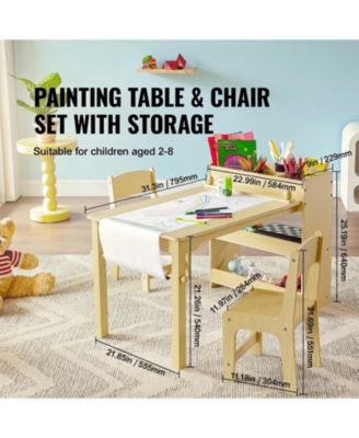 Kids Art Table and 2 Chairs, 2-in-1 Toddler Craft and Play Activity Table, Wood Set