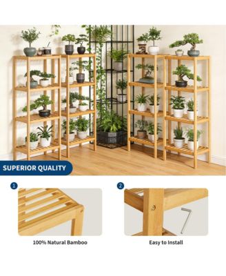 4-Tier Bamboo Shelf Narrow Bathroom Shelf with Slatted Shelves Wood Plant Stand Standing Towel Rack Corner Rack