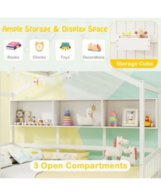 House Bed Kids Bed Frame w/ 2 Storage Drawers & Fence Guardrails