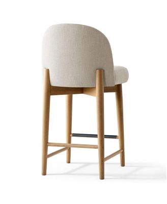 Armless Upholstered Counter Height Stools Set of 3, Linen, Wood Legs