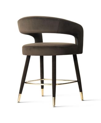 24" Velvet Counter Height Bar Stool with Arms, Gold Footrest, 1 Pc