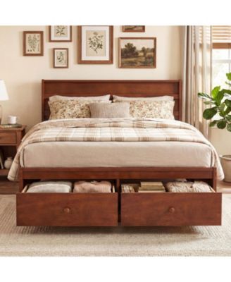 Full Size Bed Frame w/Storage Drawers Headboard Wooden Slat Support